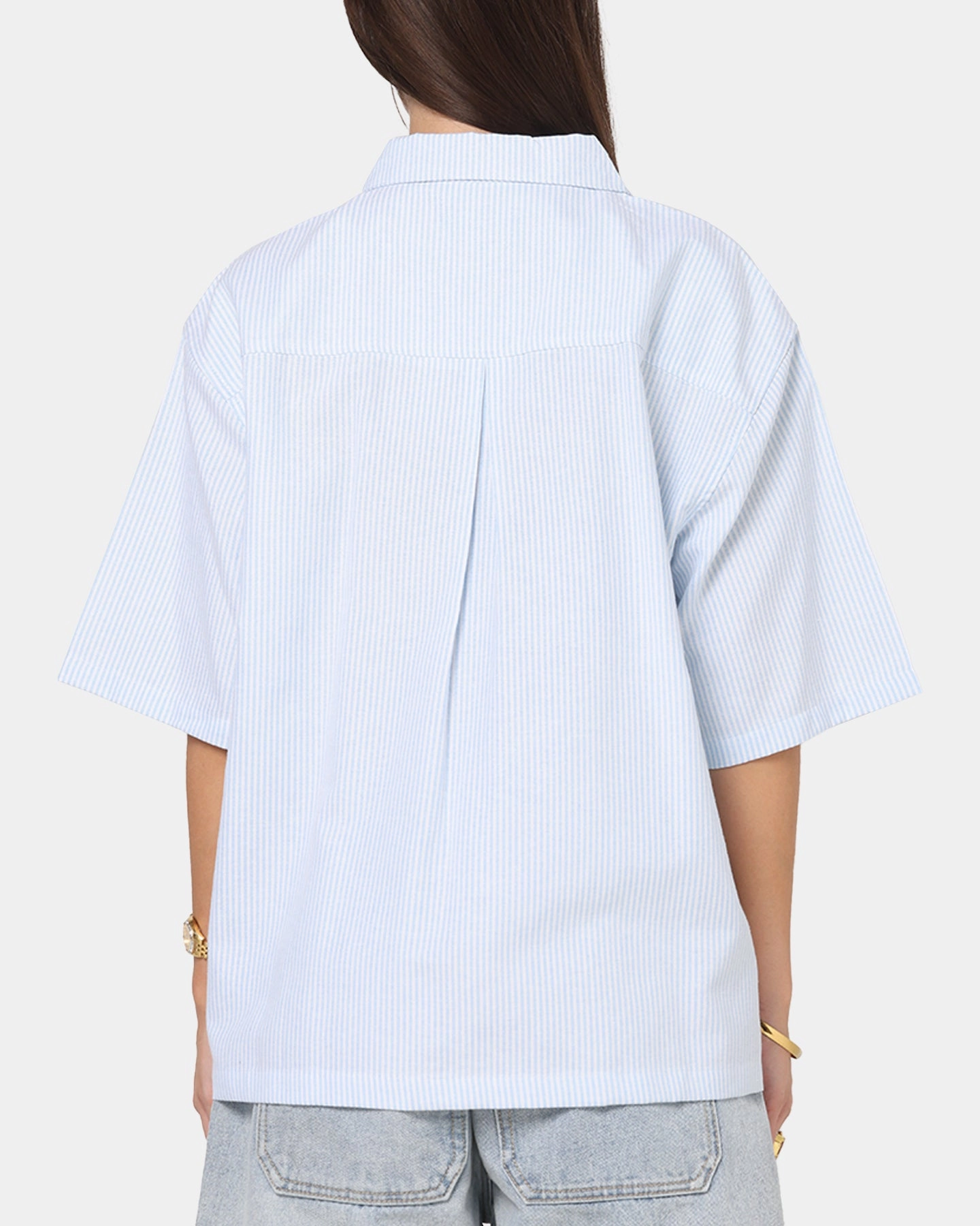 Carre Oxford Stripe Zip Up Shirt Blue/White Stripe FlexibleCollarStructure Fitted Tank