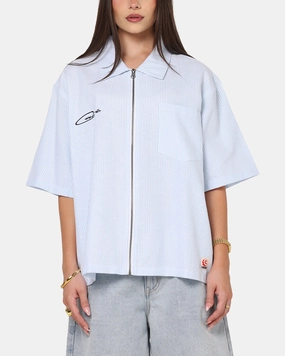 AntiPill Surface Carre Oxford Stripe Zip Up Shirt Blue/White Stripe