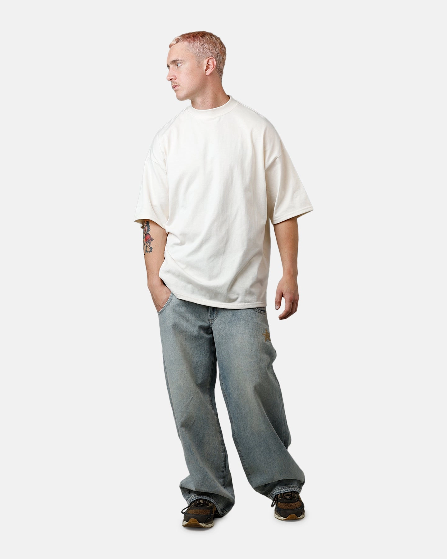 Culture Kings Everyday Mock Neck T-Shirt Off White AthleisureCompatible Interlock Weave