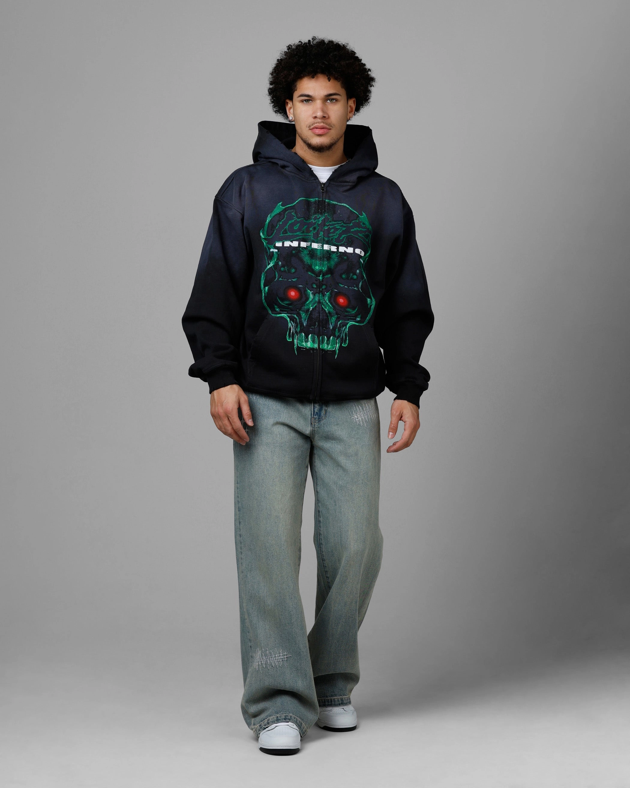 Wicking Inner Lining Loiter Inferno Zip Hoodie Vintage Black