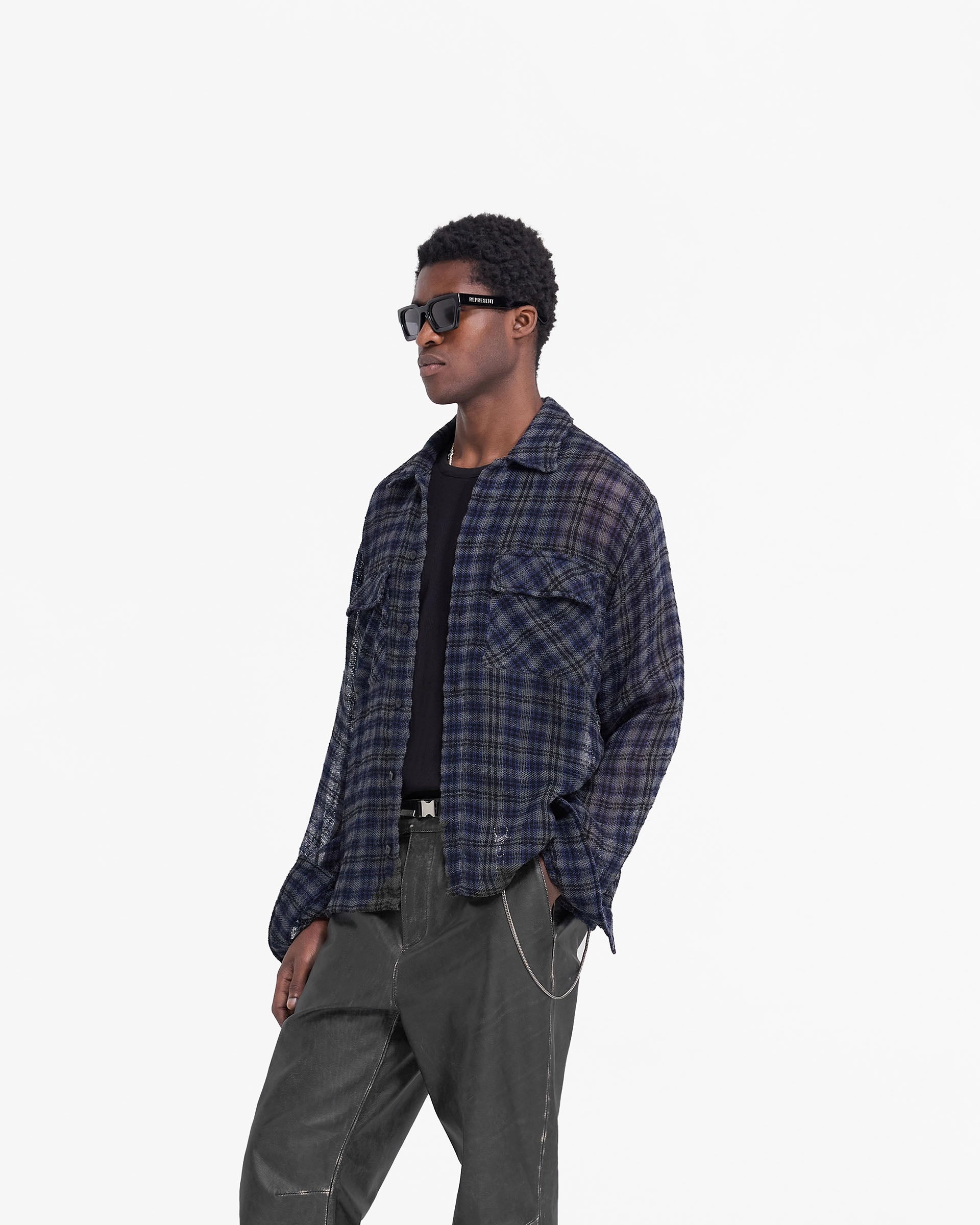 Reinforced Elasticity Check Flannel Shirt - Blue Check