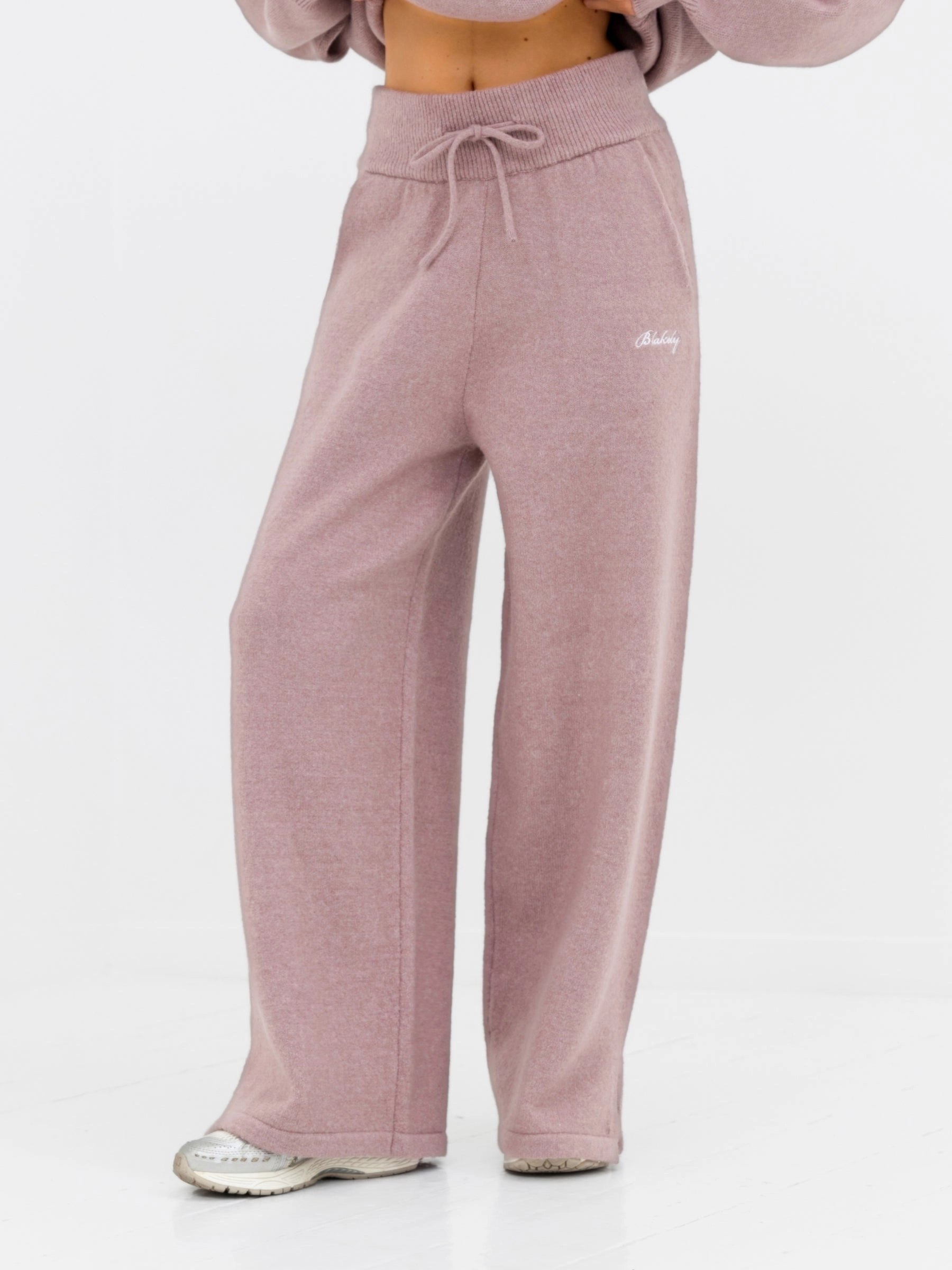 StaticDissipativeFabric Adjustable Closure Knitted Wide Leg Sweatpants - Dusty Pink