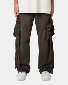 MNML Strapped Multi Cargo Pants Brown Roomy Shape simple design