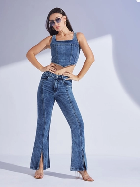 Women's Navy Blue Bootcut High-Rise Regular-Length Stretchable Denim Bootcut Jeans Modern Shopping Day Breathable Work Meeting Relaxed Style