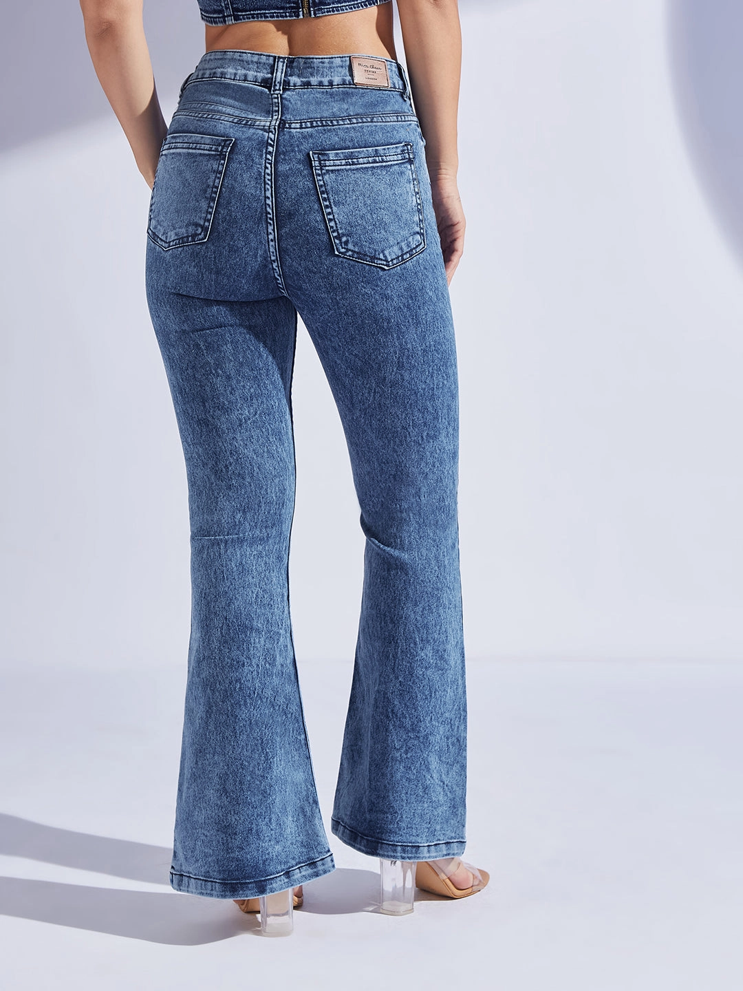 Women's Navy Blue Bootcut High-Rise Regular-Length Stretchable Denim Bootcut Jeans Outdoor Casual Comfort Fit Design