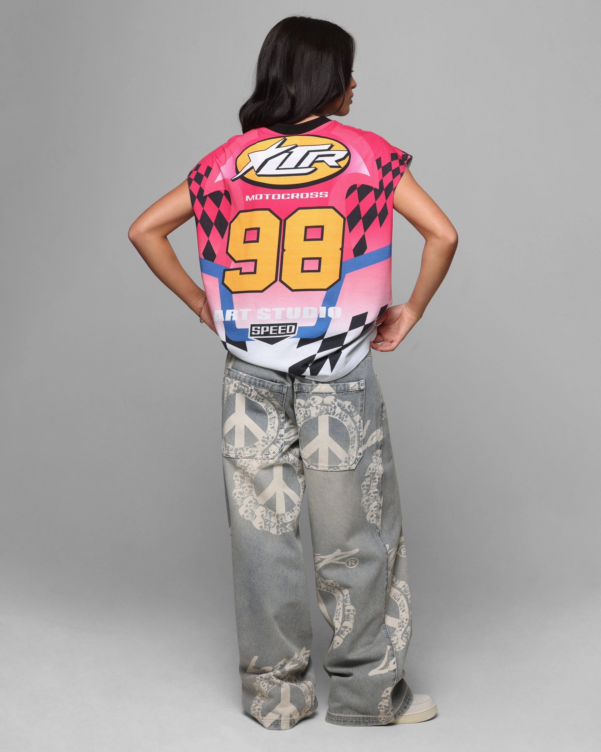 WeightedHem Loiter Motorsport Muscle T-Shirt Pink/Multi-Colored