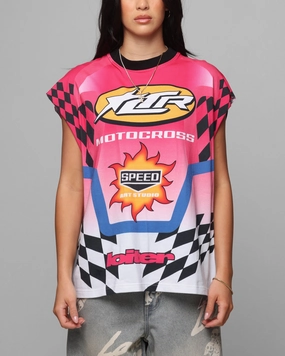 Smooth Seam Transition Loiter Motorsport Muscle T-Shirt Pink/Multi-Colored