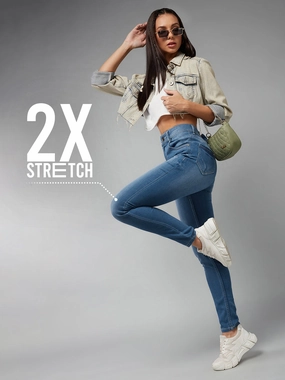 CHASEstretch? Blue Skinny-Fit High-Rise Stretchable Denim Jeans Trend Setter Smart Casual Classic Wear