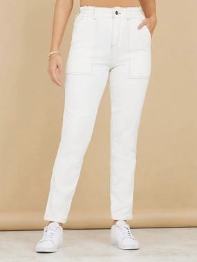 Party Look Earthy Women's White Mom's Jean High-Rise Stretchable Denim Jeans
