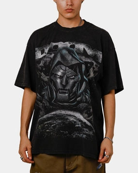 Ribbed Hemline Goat Crew Marvel Doctor Doom No Rivals Vintage T-Shirt Black Acidwash