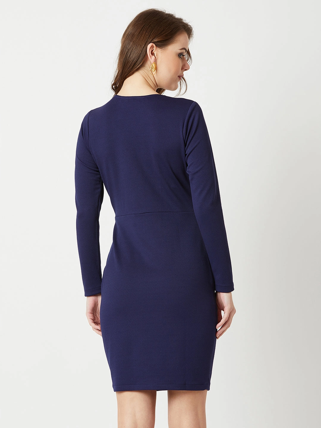 Work Chic Women's Navy Blue Slim Fit  Knee-Long  Polyester Dress