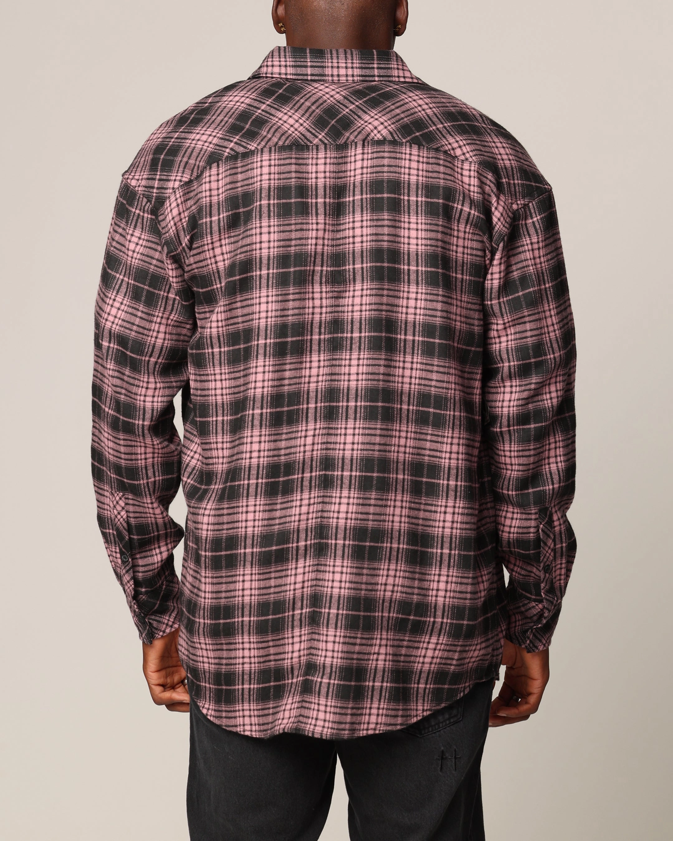Saint Morta Heron Flannel Shirt Pink/Black Biodegradable material Heather Effect Finish
