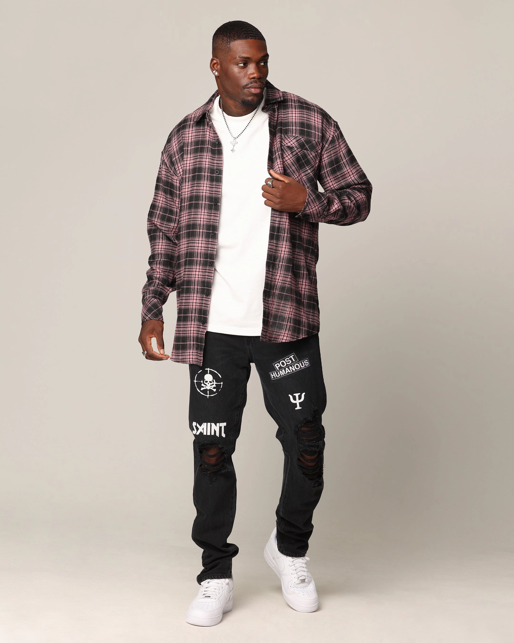 DoubleLayeredCollar Saint Morta Heron Flannel Shirt Pink/Black