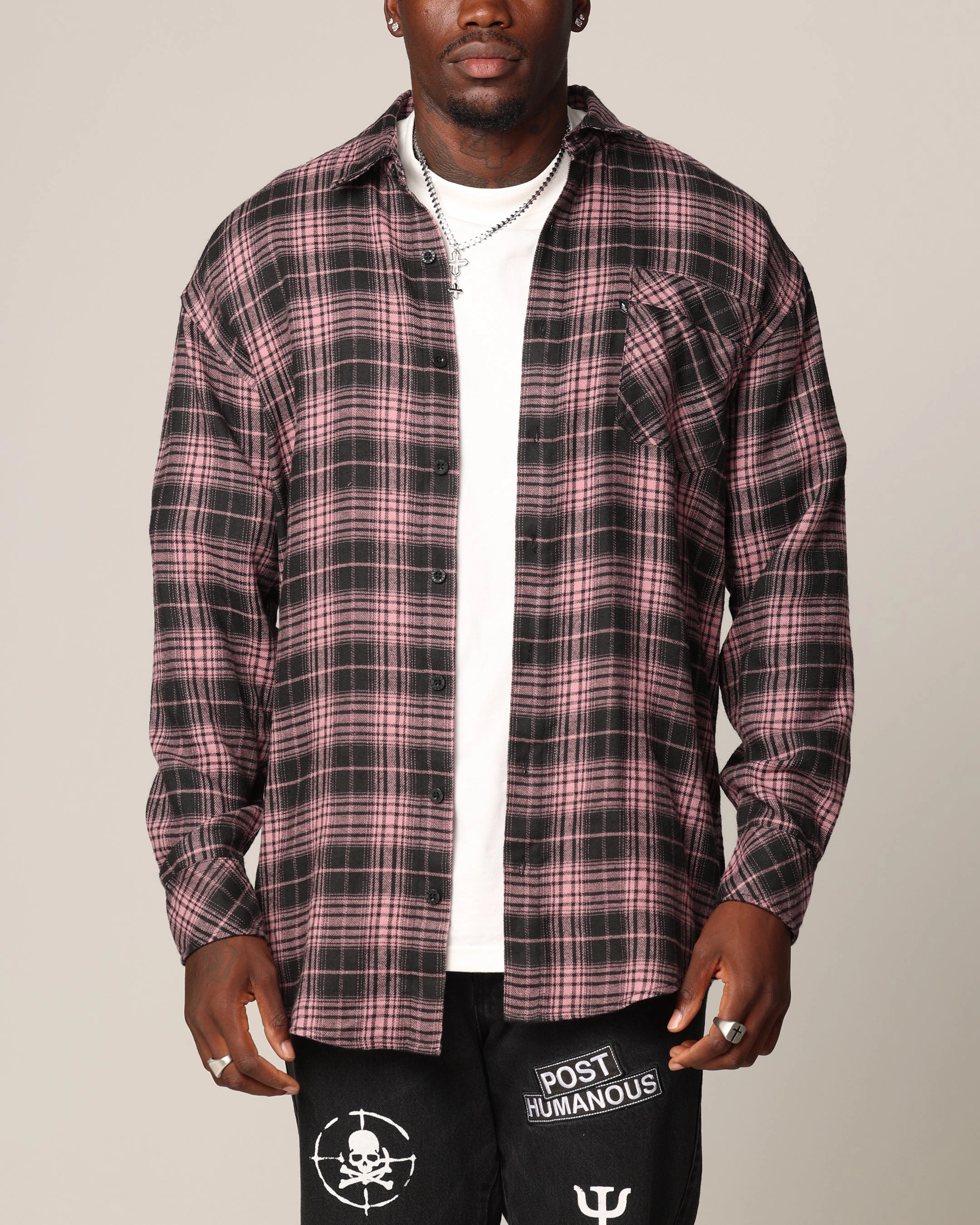 Saint Morta Heron Flannel Shirt Pink/Black Elegant Cardigan