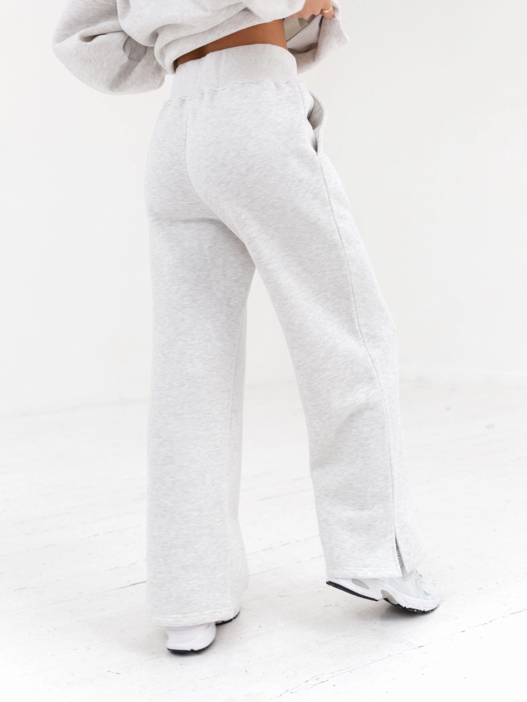Essential Comfort Wear ErgonomicArticulatedDesign Varsity Wide Leg Sweatpants - Marl White