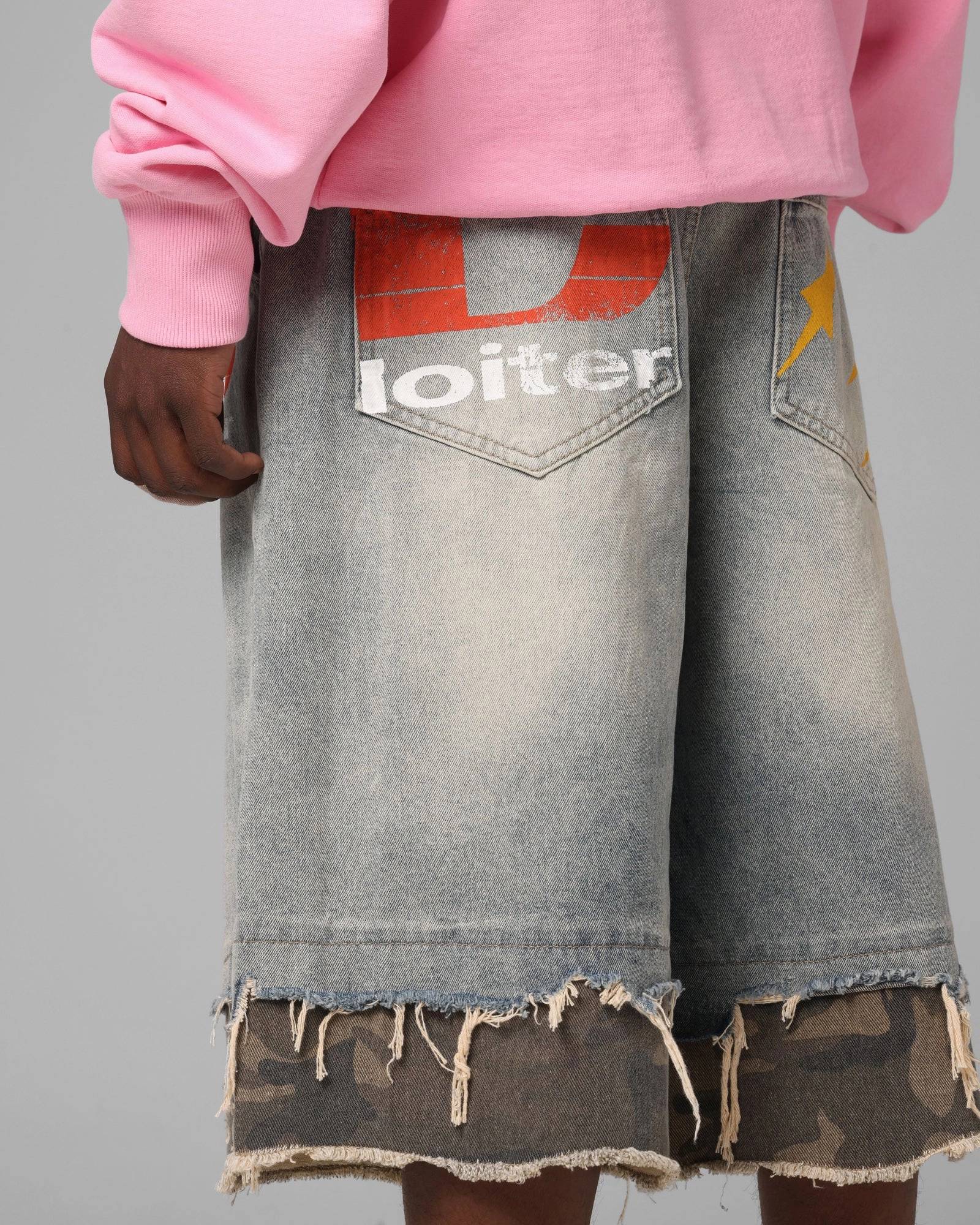 Non Restrictive Dynamic Flex Panels Loiter Oil Rig Denim Jorts Blue Wash