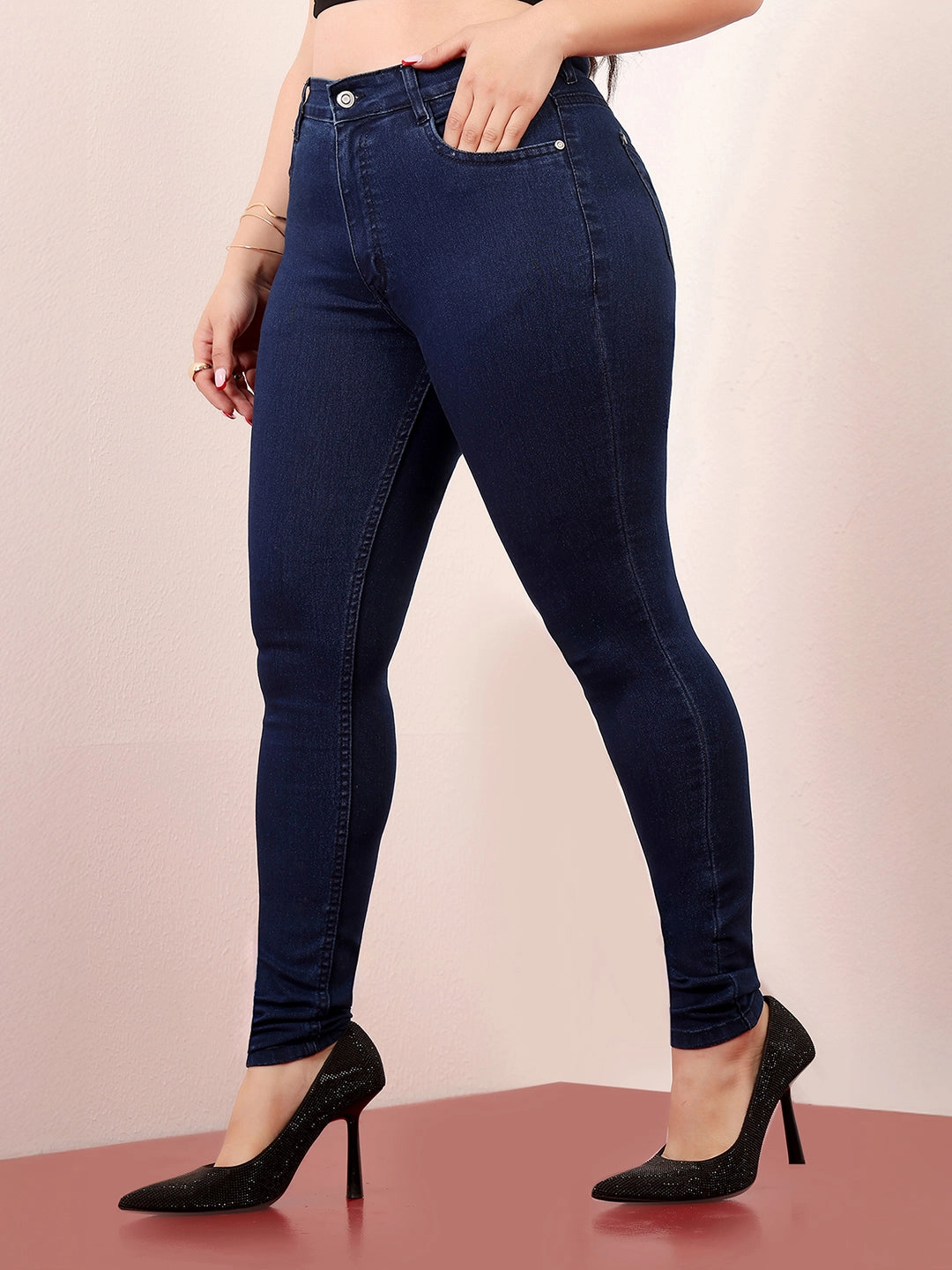 Chic Comfort Autumn Days Parent Style Bold Women's Navy Blue Skinny-Fit Mid Rise Regular-Length Denim Stretchable Jeans