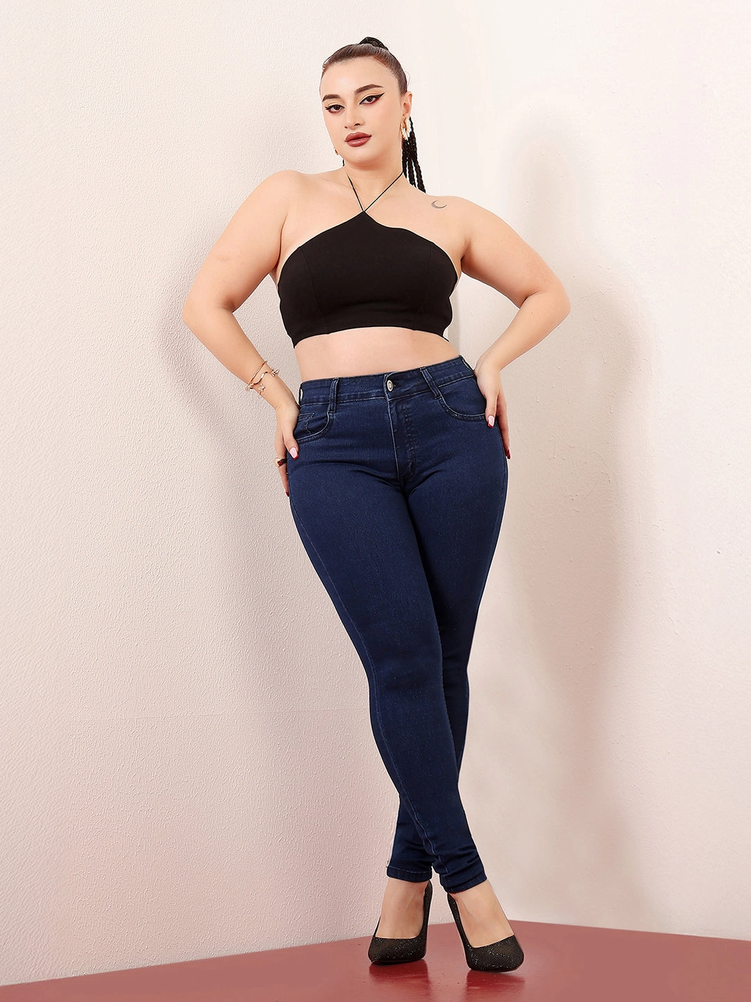 Women's Navy Blue Skinny-Fit Mid Rise Regular-Length Denim Stretchable Jeans Lightweight Parent Style Durable Casual Chic