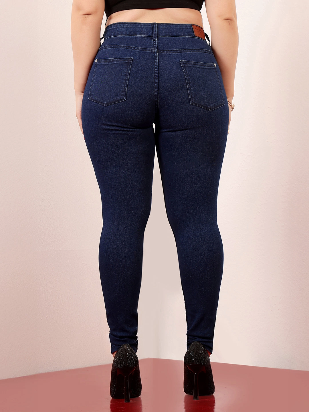 Women's Navy Blue Skinny-Fit Mid Rise Regular-Length Denim Stretchable Jeans Soft Date Night Street Fashion