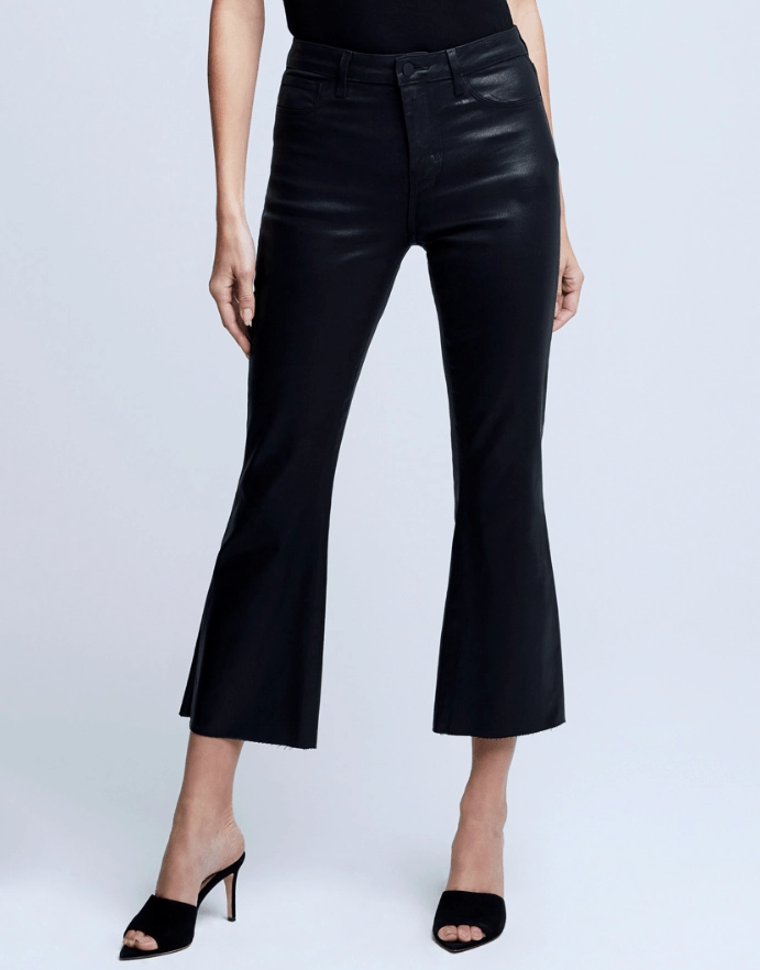 Urban Explorer Trend Setter L'AGENCE Kendra High Rise Cropped Coated Jeans In Noir Coated