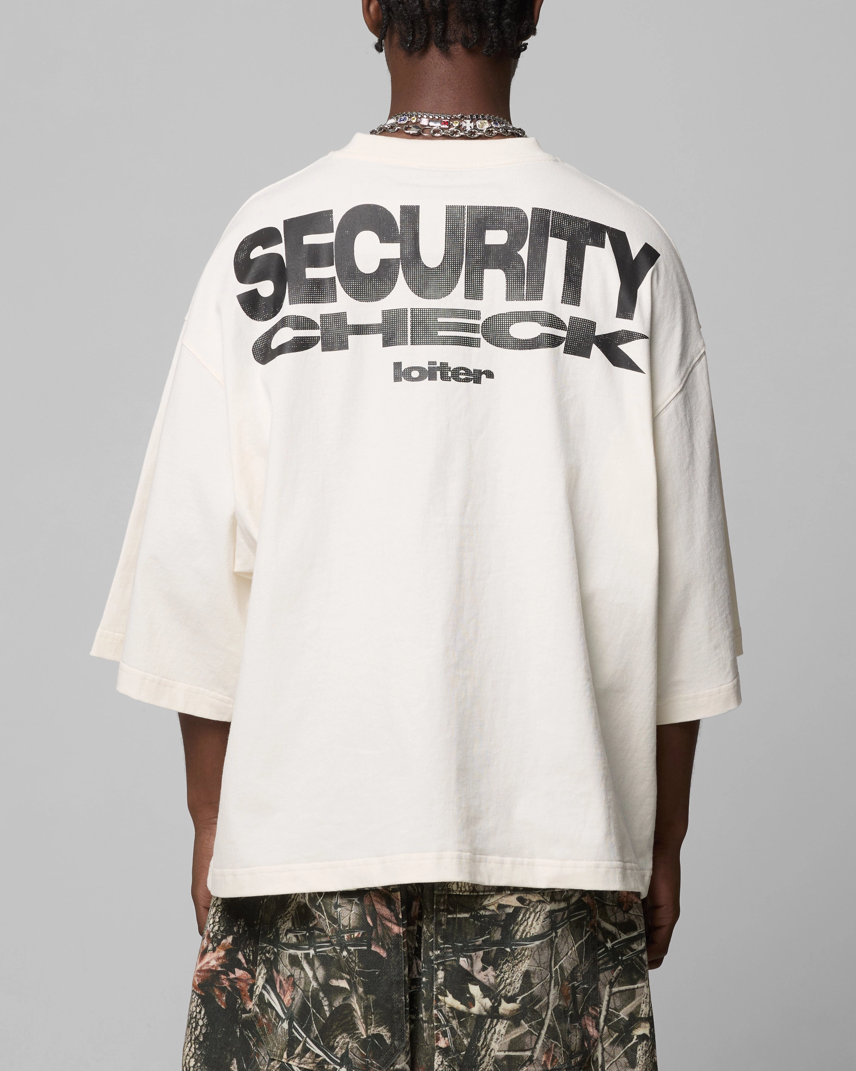 Loiter Security Check Box T-Shirt Off White Flexible Waistband LayeredDurability