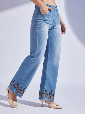 Holiday Vibes Stretch Elegant Vibrant Textured Hand Painted Denims: Order of the Phoenix Straight-Fit Mid-Rise Jeans