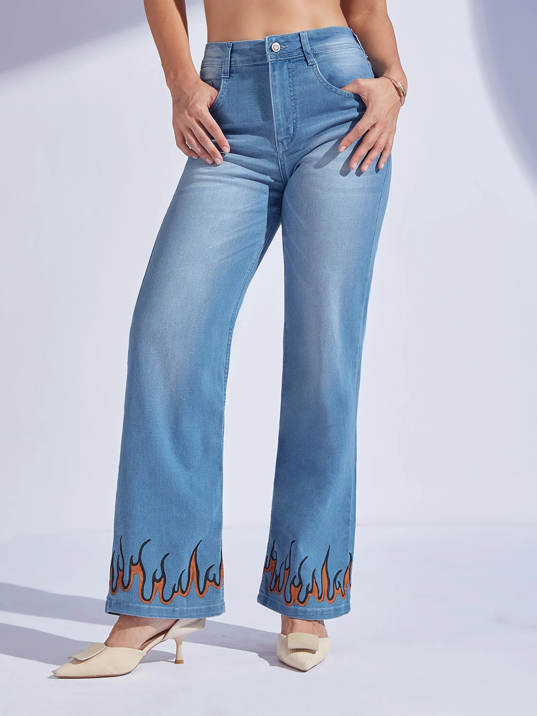 Smart Basic Hand Painted Denims: Order of the Phoenix Straight-Fit Mid-Rise Jeans