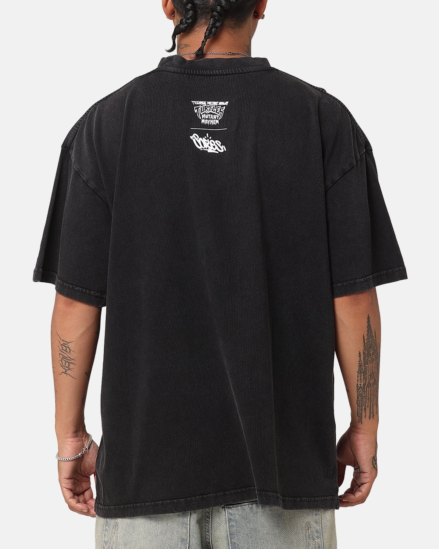 Comfortable Layer Goat Crew X Teenage Mutant Ninja Turtles Michelangelo X Sofles Vintage T-Shirt Black Acidwash