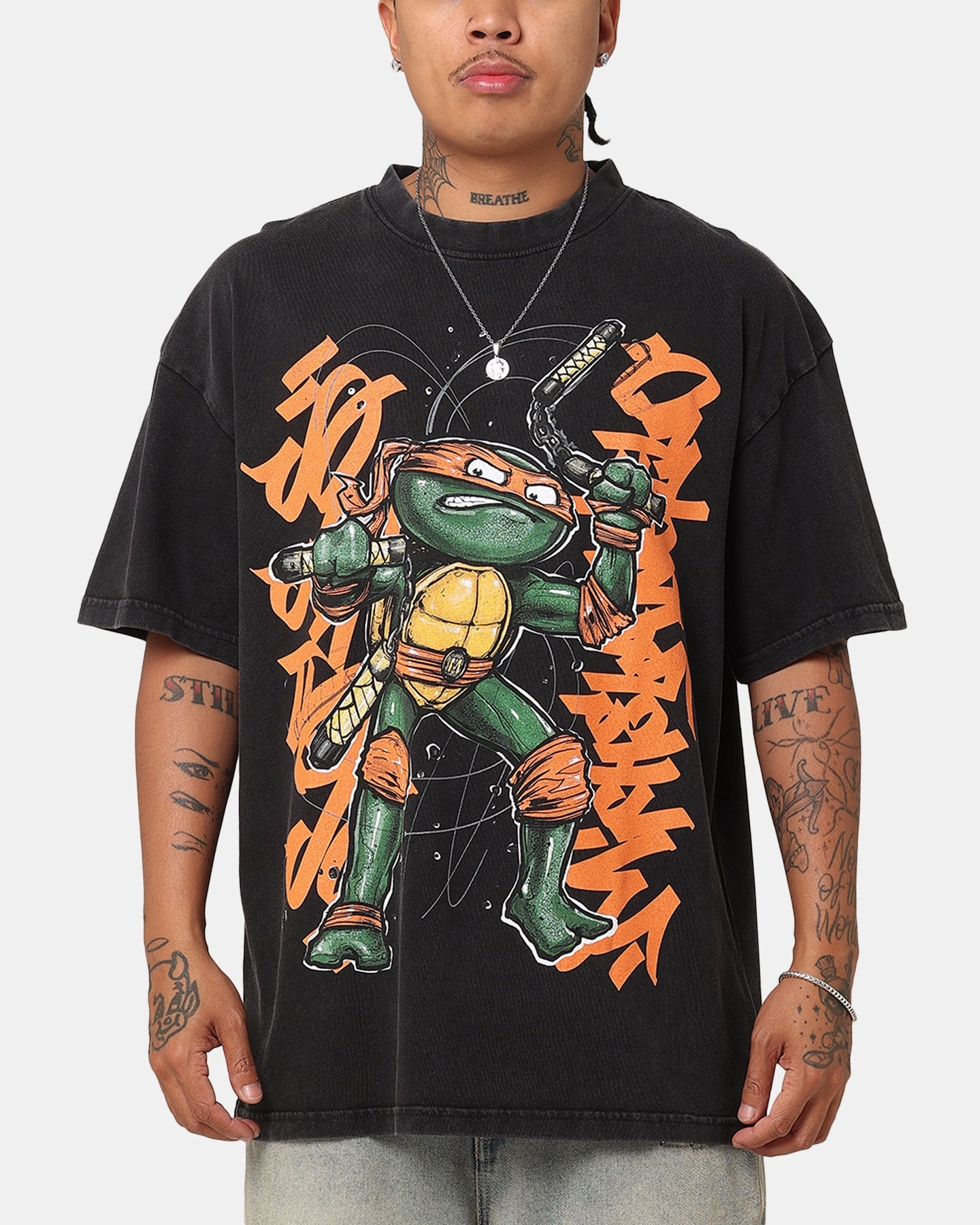 Goat Crew X Teenage Mutant Ninja Turtles Michelangelo X Sofles Vintage T-Shirt Black Acidwash Printed top