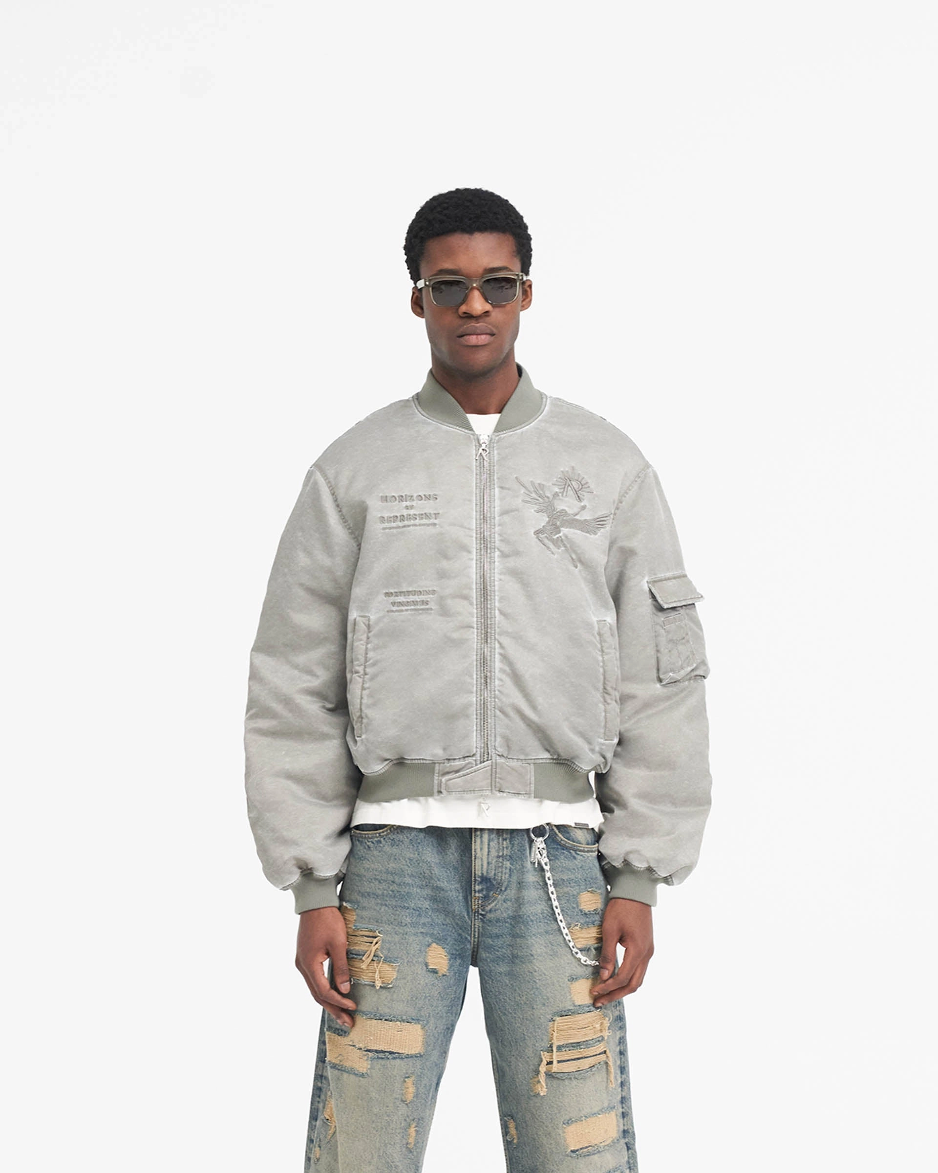 Vegan Leather Accents Anti Glare Trim Icarus Flight Bomber - Khaki