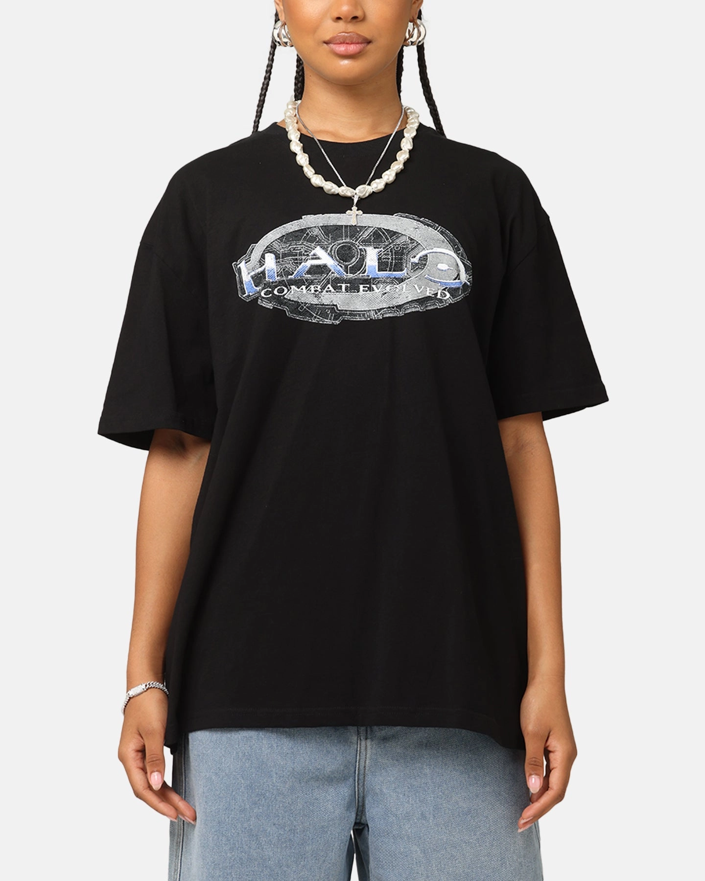 Scoop Neck Shape DoubleLayered Collar Goat Crew X Halo Halo Combat Evolved Heavyweight T-Shirt Black