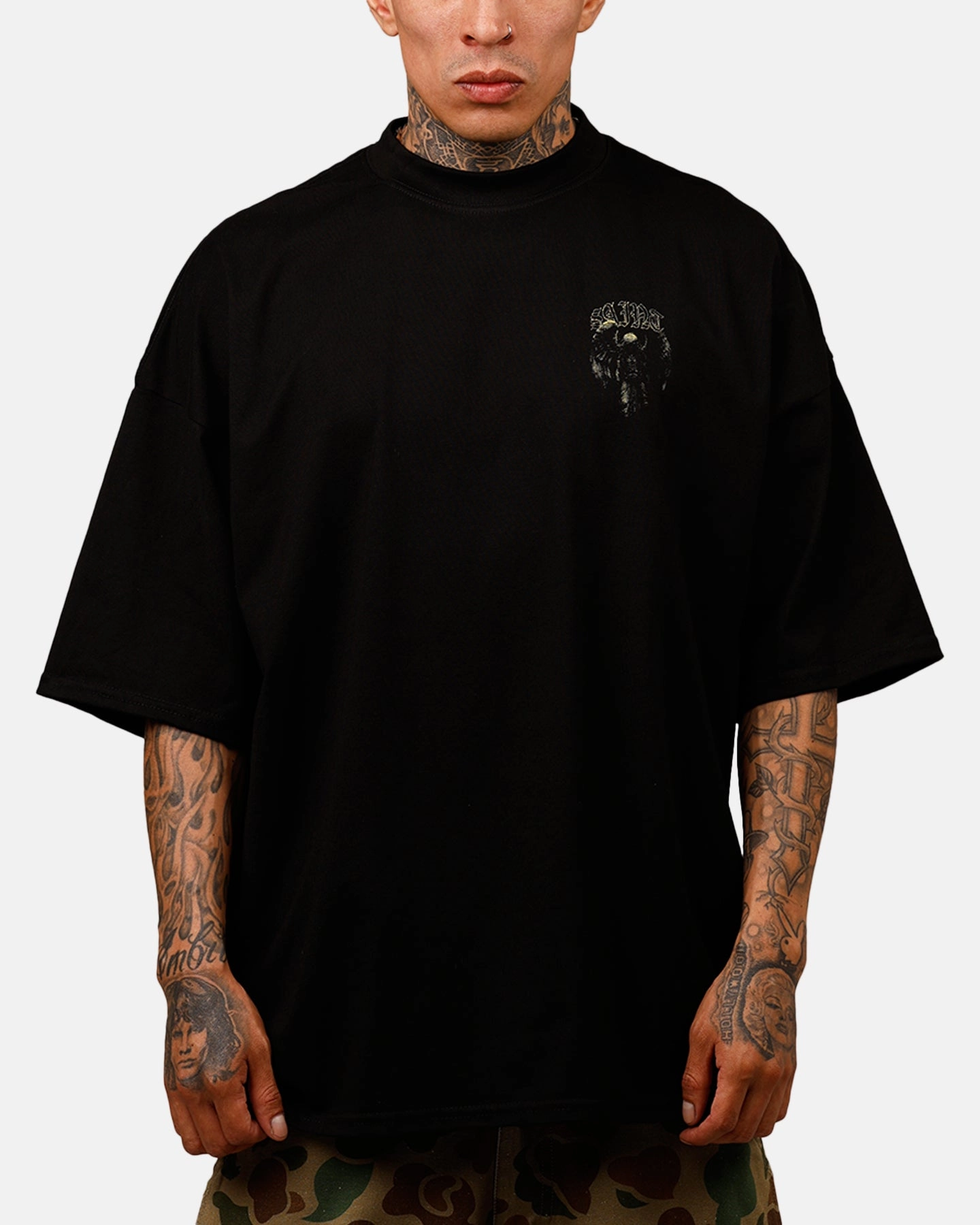 Saint Morta Baptista Mock Neck T-Shirt Black ZeroWasteProduction