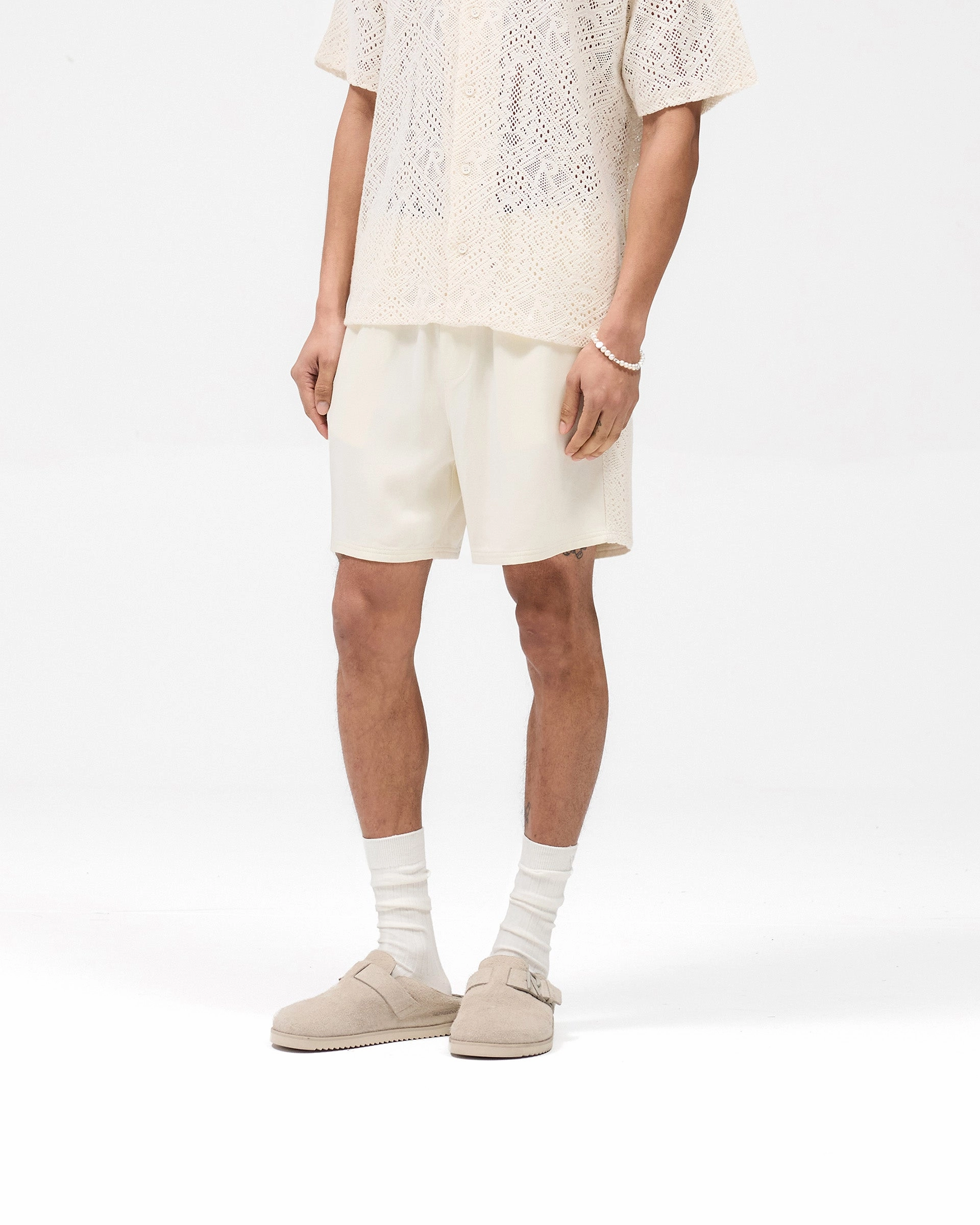 Knitted Panel Short - Antique White Belt loops