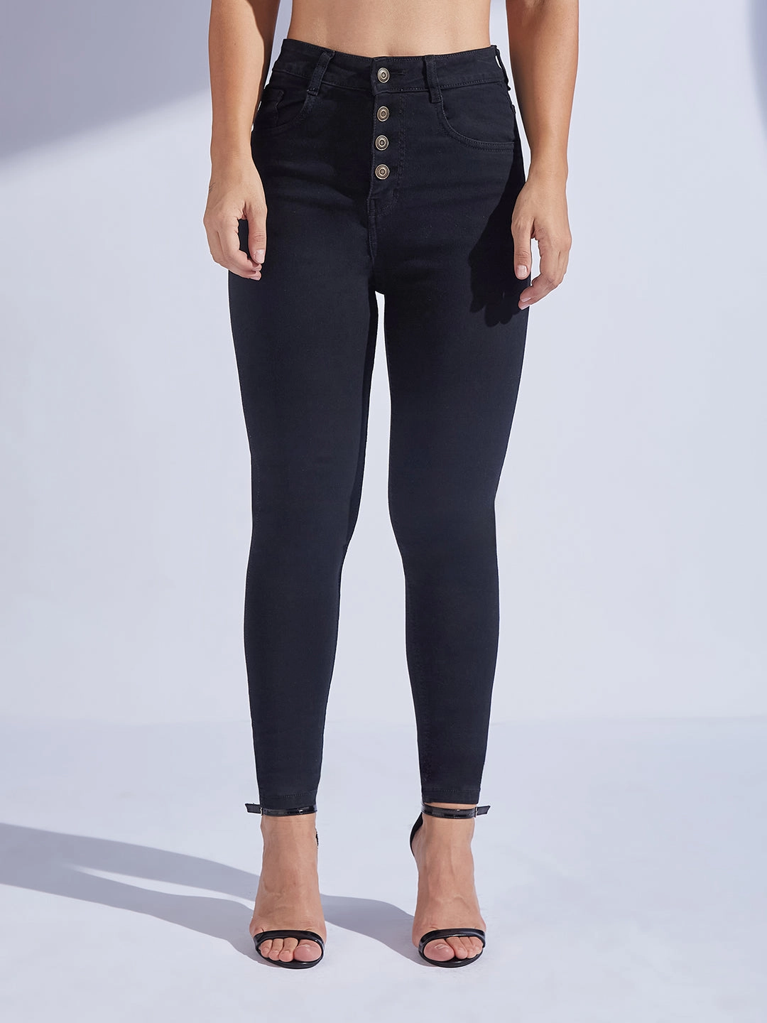 Anti Static Treatment Women's Black Skinny Fit High-Rise Regular Stretchable Denim Jeans