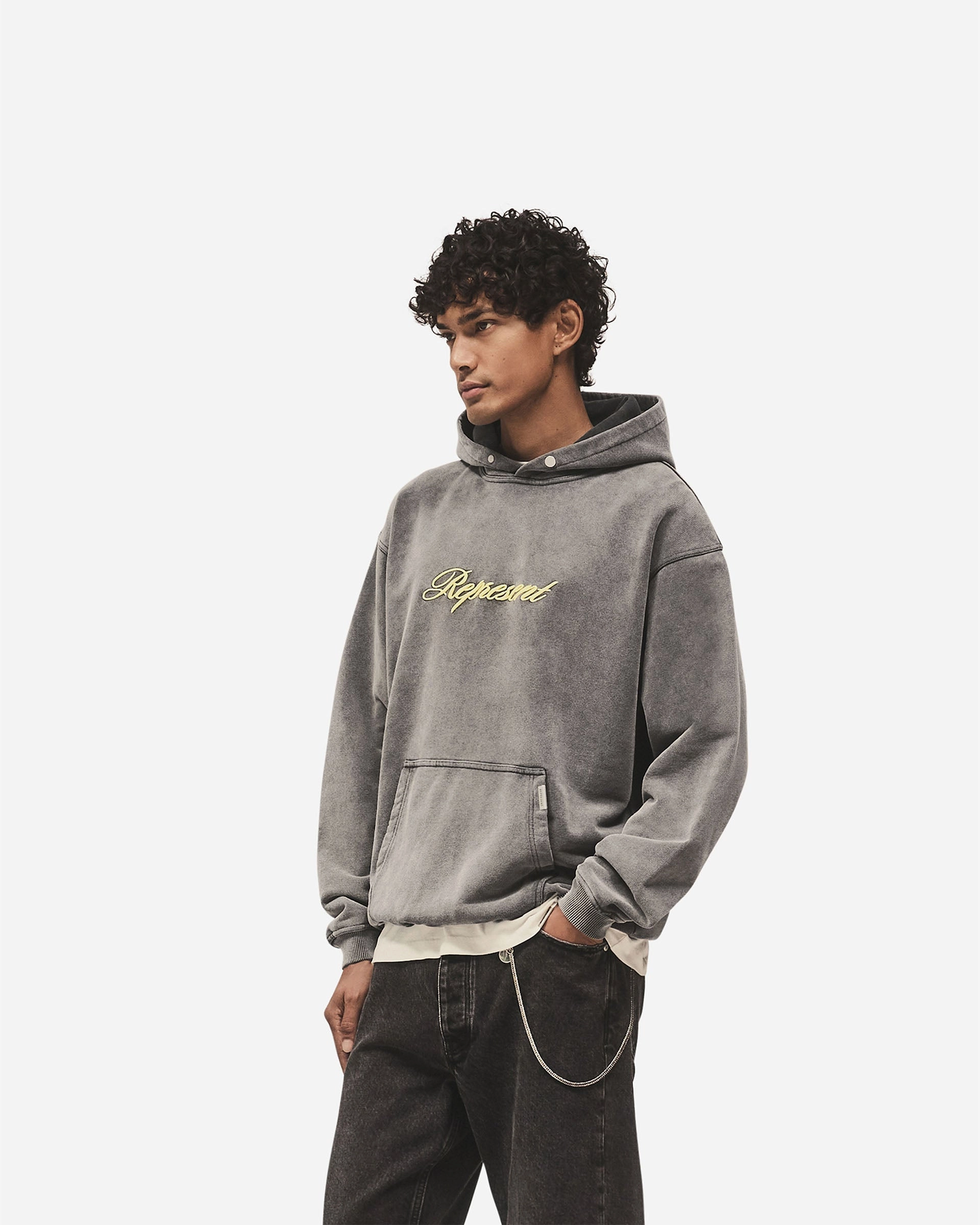 Light Flex Fit Script Logo Hoodie - Vintage Grey