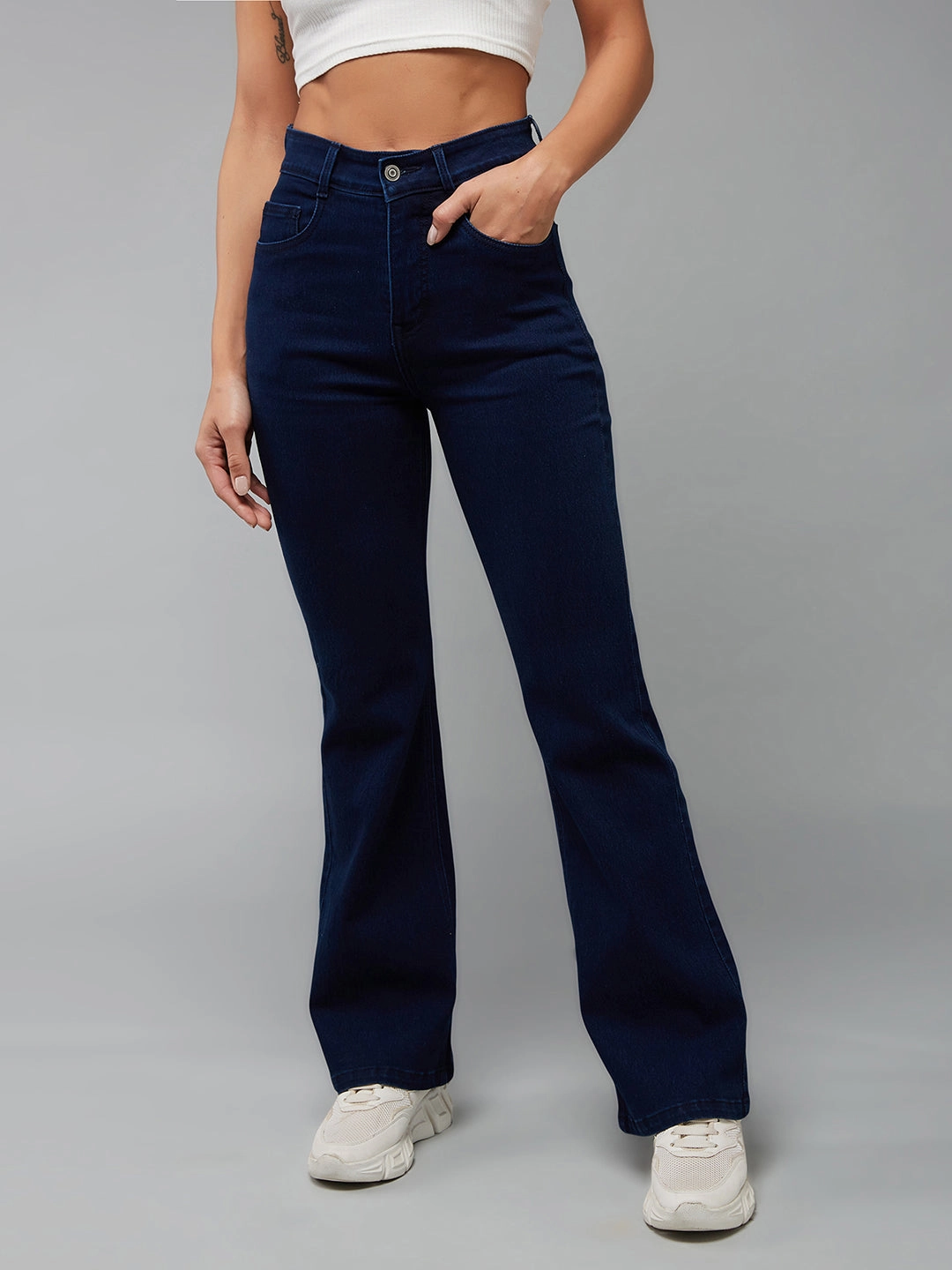 Versatile Weekend Style CHASEshape? Navy-Blue Bootcut High-Rise Stretchable Denim Jeans