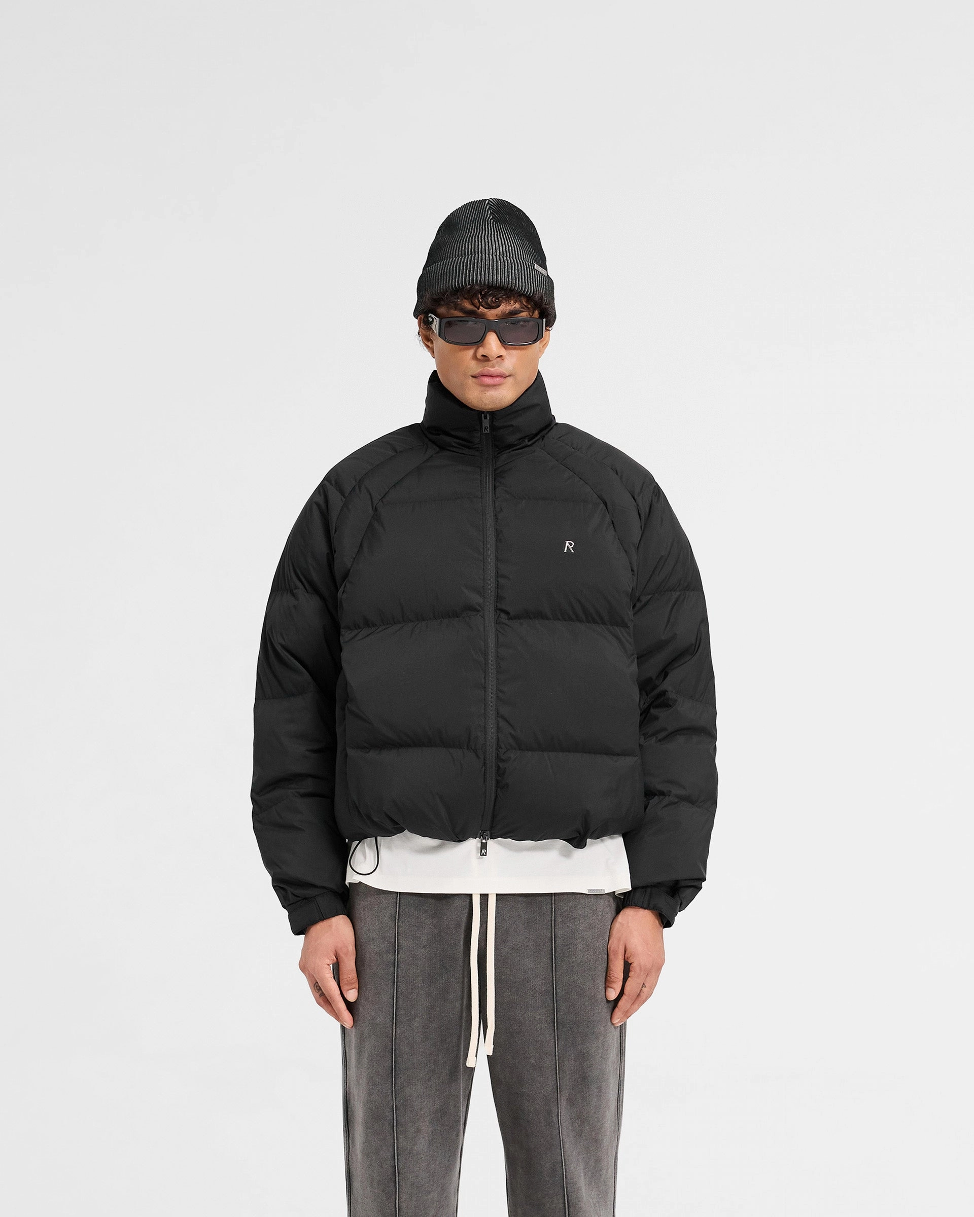 Anti Pilling Texture Polished Casual Funnel Neck Puffer - Black