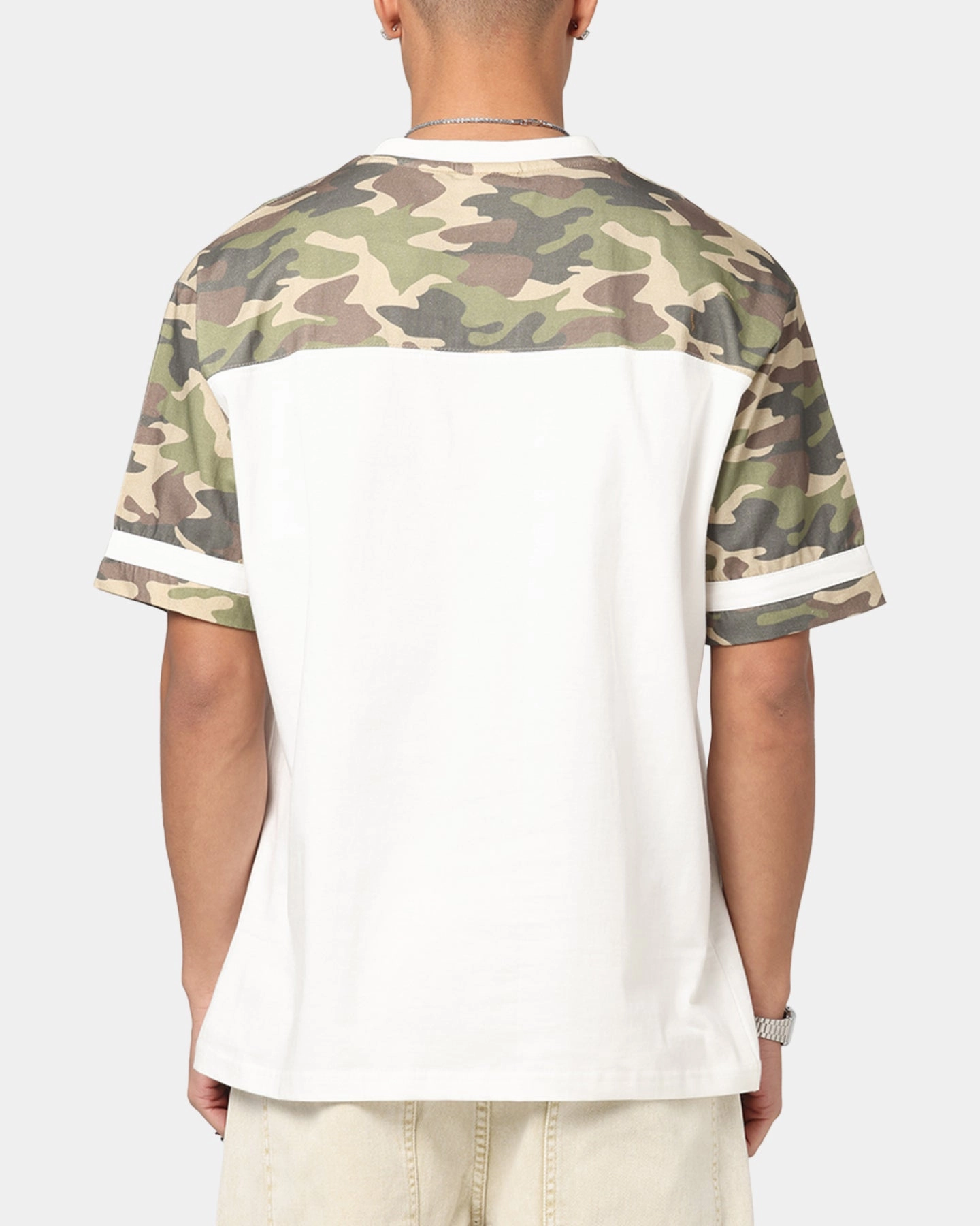 RawEdgedDesign Carre Star Shooter Panelled T-Shirt Off White/Woodland Camo