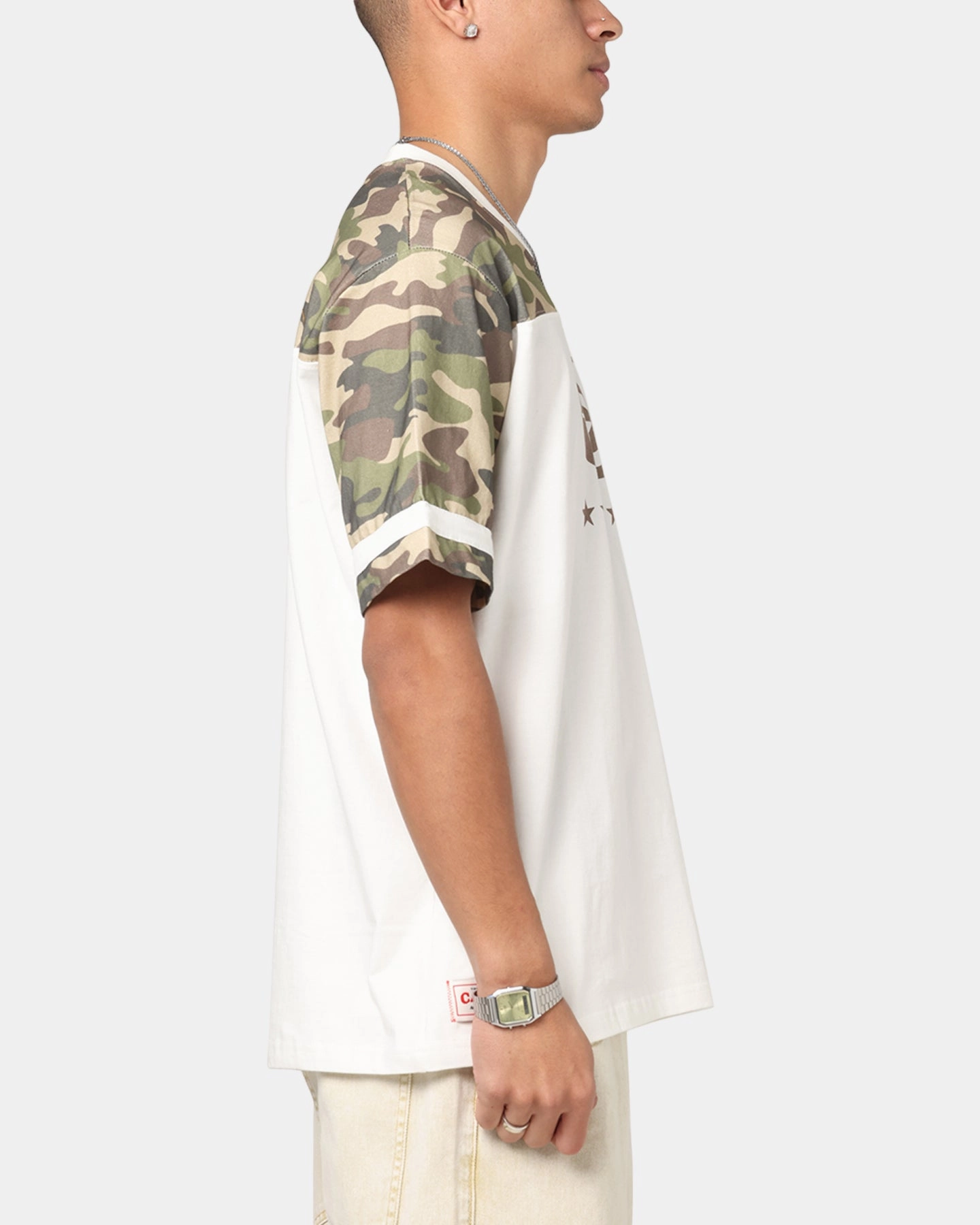 Carre Star Shooter Panelled T-Shirt Off White/Woodland Camo Odor Resistant Fabric SoftLining