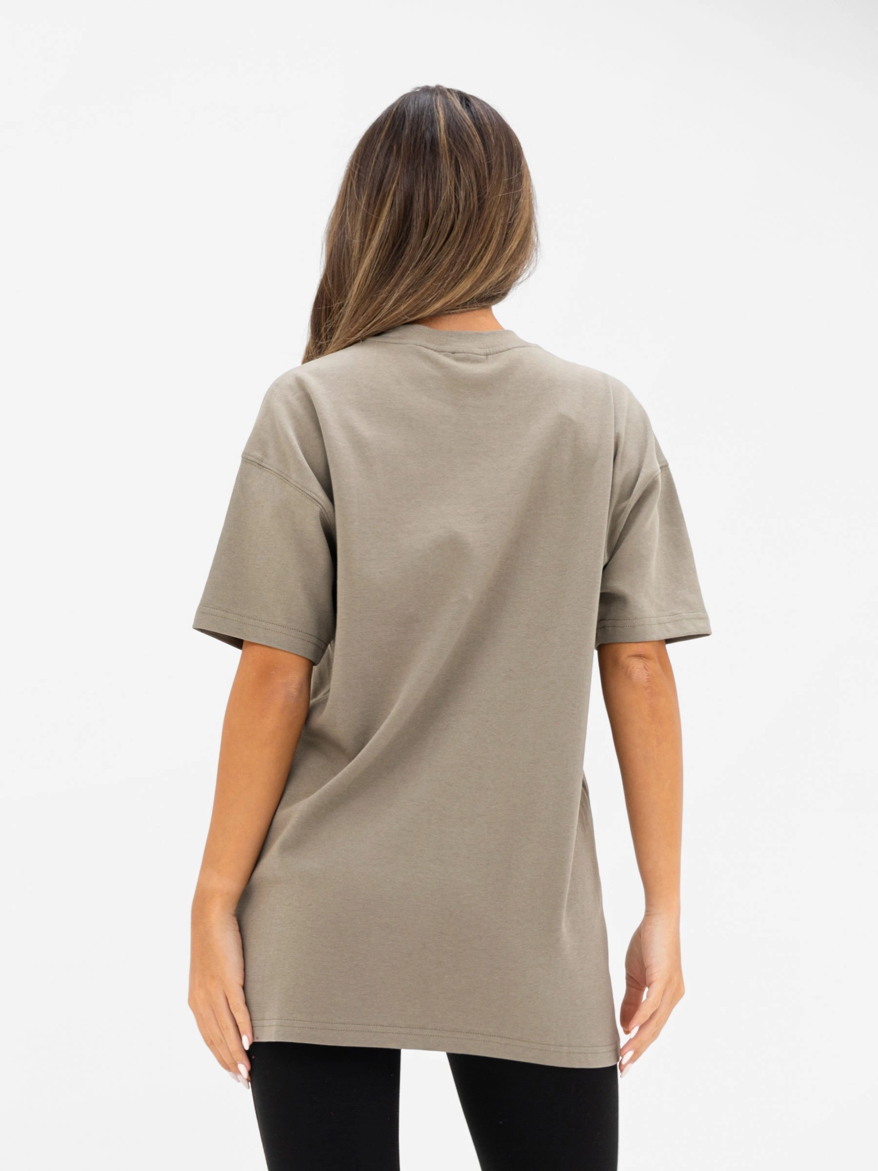 Sleek Stretch Georgia Oversized Script T-Shirt - Safari Green
