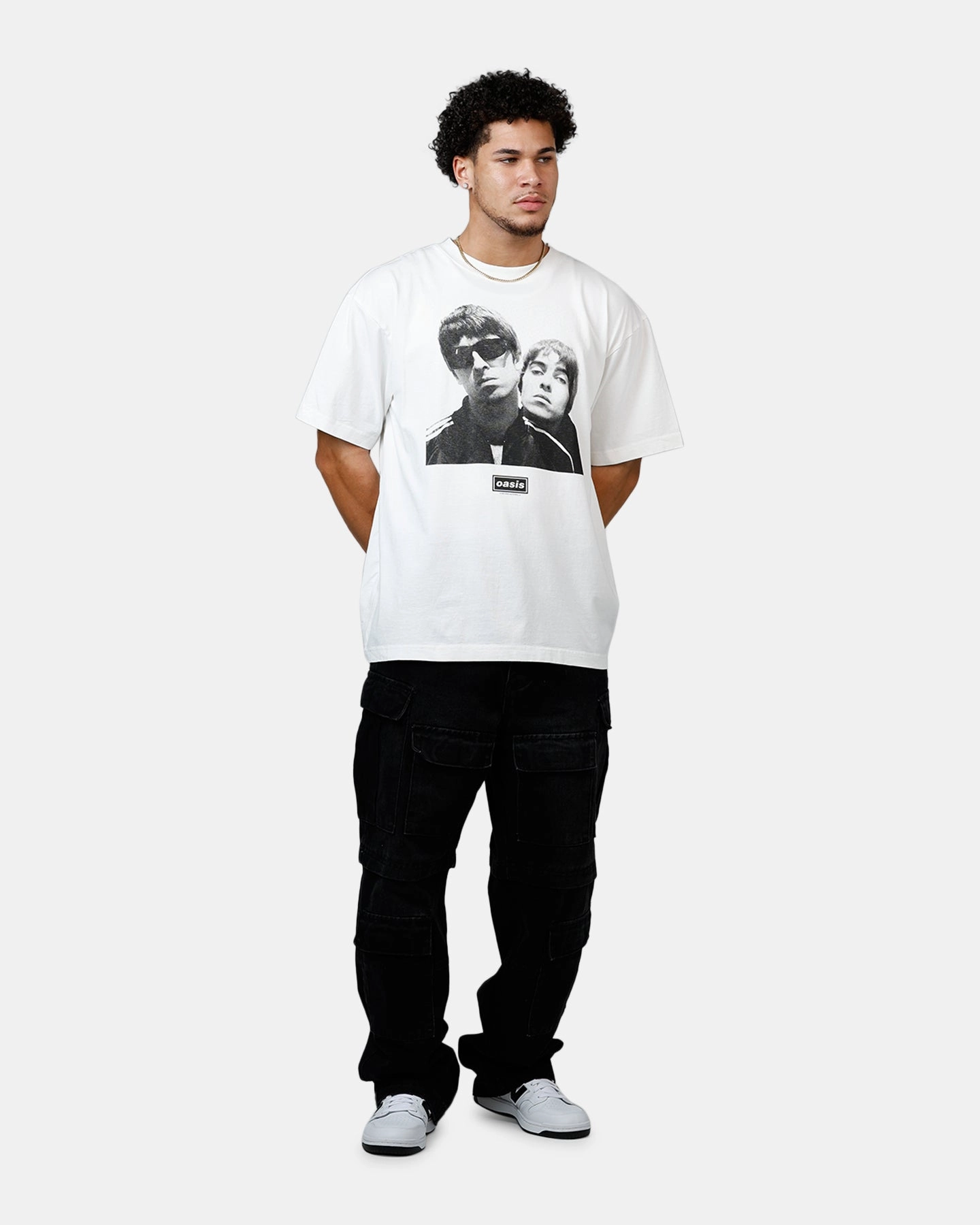 Global Merchandising Oasis Photo T-Shirt White ReflectiveTrimDetails Drop Shoulder Design