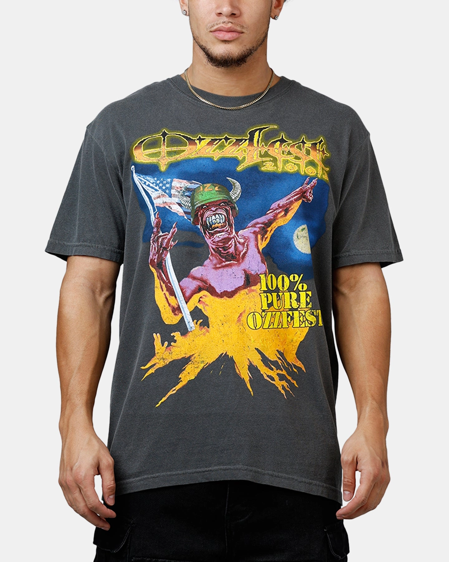 Global Merchandising Ozzy Osbourne 2003 Ozzfest T-Shirt Washed Black Four Way Stretch Material