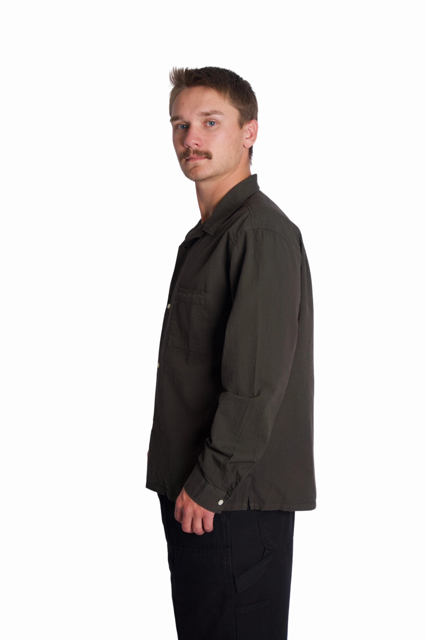 Fulton Seersucker Shirt in Brown Minimalist Design Team Building