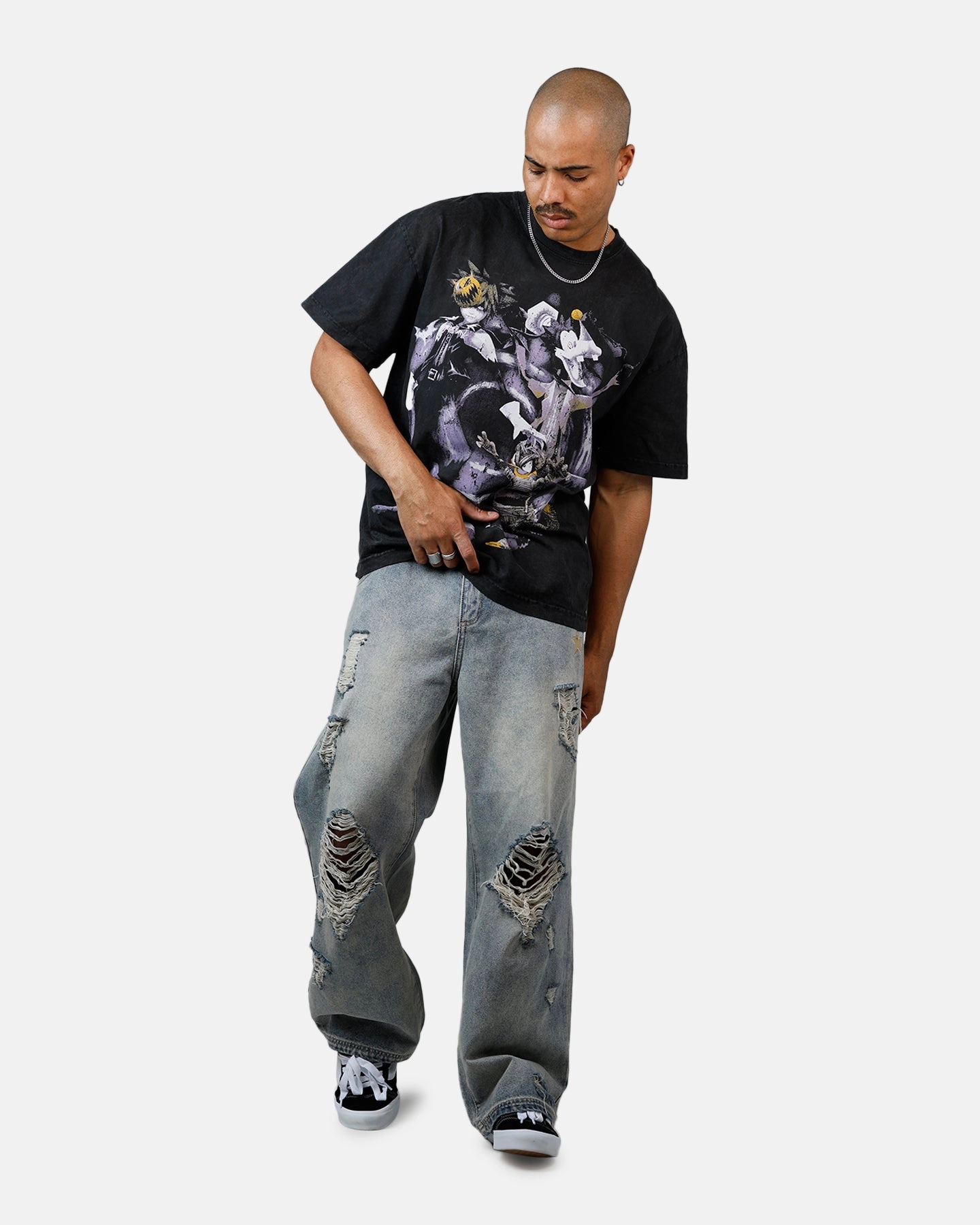 Goat Crew Disney Kingdom Hearts Halloween Town Heavyweight T-Shirt Black Acidwash Layered Neckline