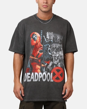 Goat Crew Marvel Deadpool Comic Heavyweight T-Shirt Black Wash BreathableMaterial Layered Neckline