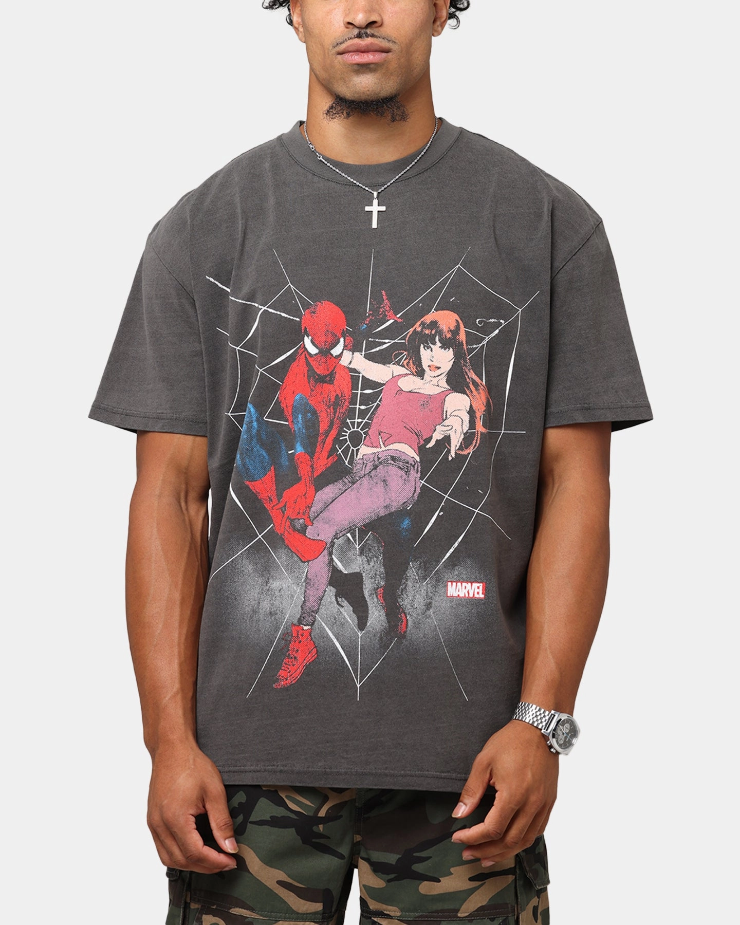 DoubleStitchedSeams Goat Crew Marvel??s Spider-Man Peter Parker & MJ Heavyweight T-Shirt Black Wash