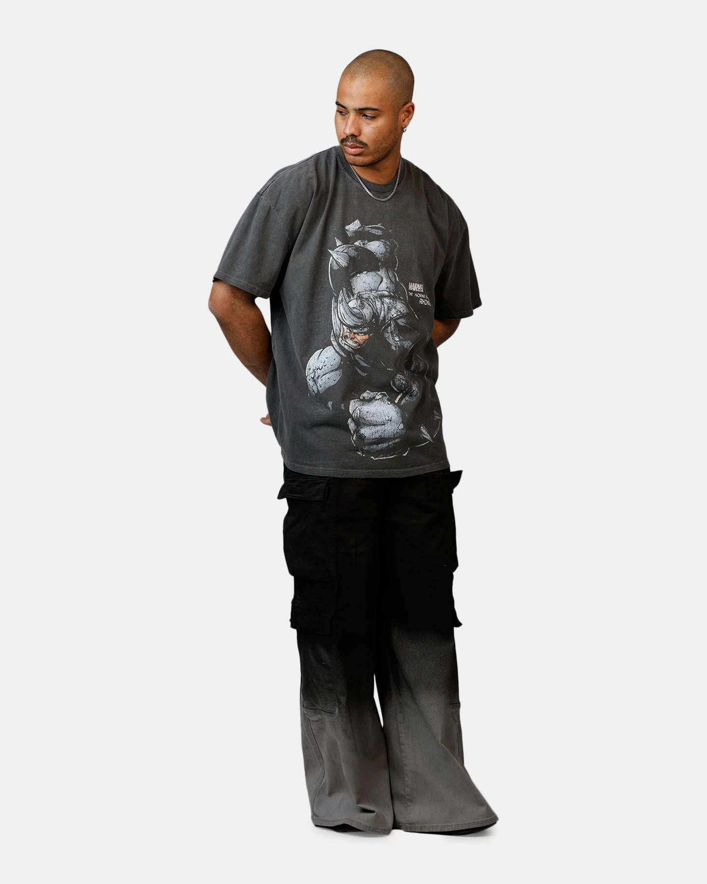 Double Layered Hem Reinforcement ComfortStretch Goat Crew Marvel Sinister Six Rhino Heavyweight T-Shirt Black Wash