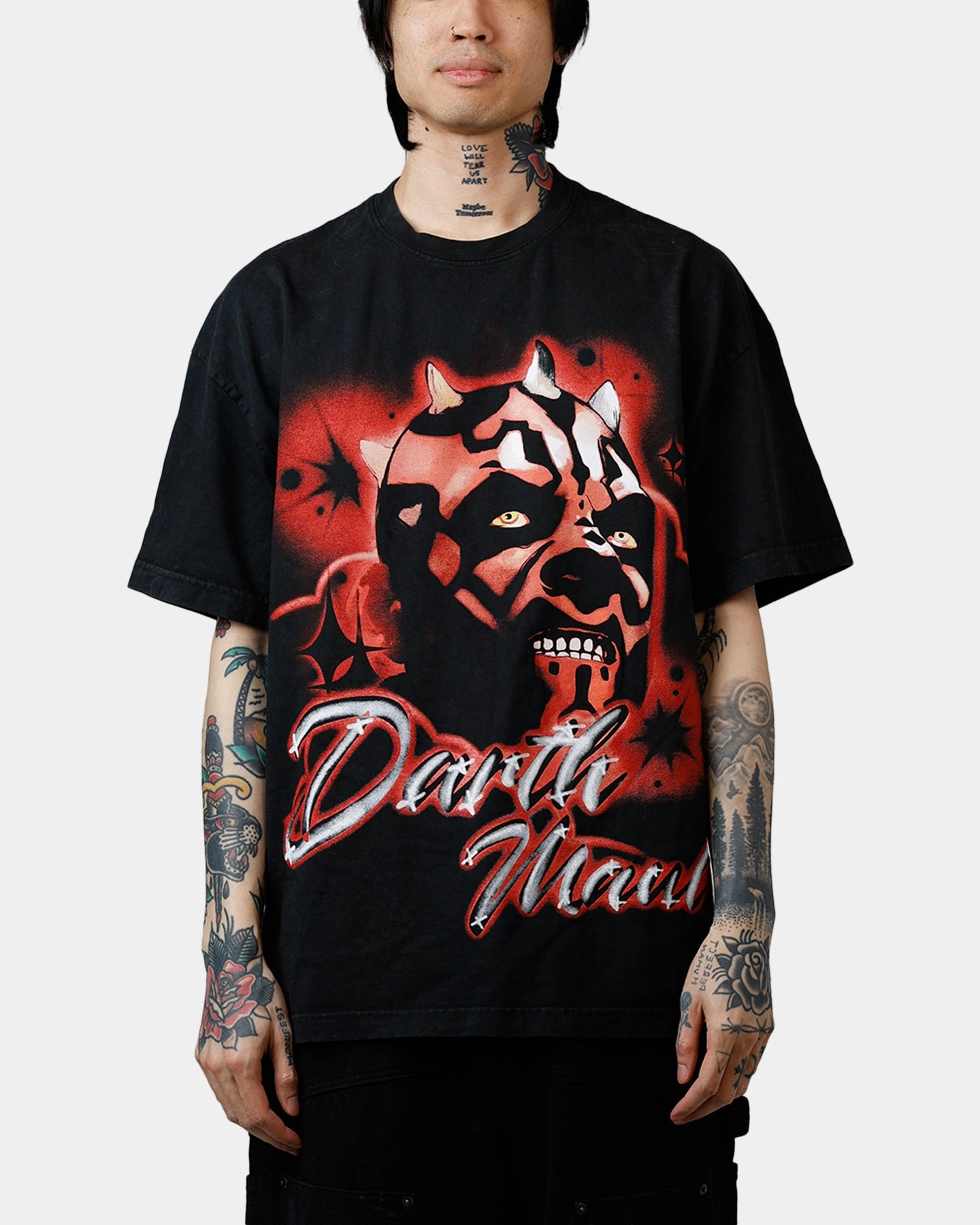 Goat Crew Star Wars Darth Maul Airbrush T-Shirt Black Acidwash Buttery Soft Feel