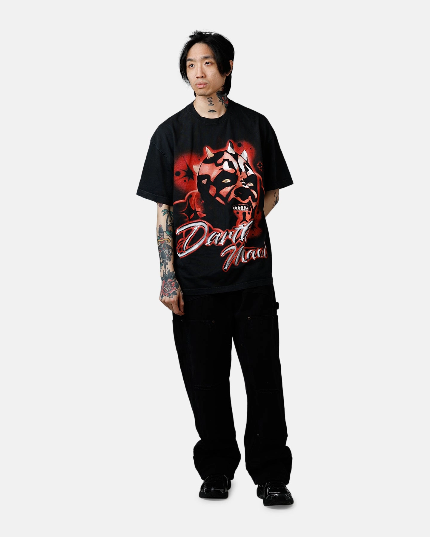 Goat Crew Star Wars Darth Maul Airbrush T-Shirt Black Acidwash StretchTechnology Bound Edges