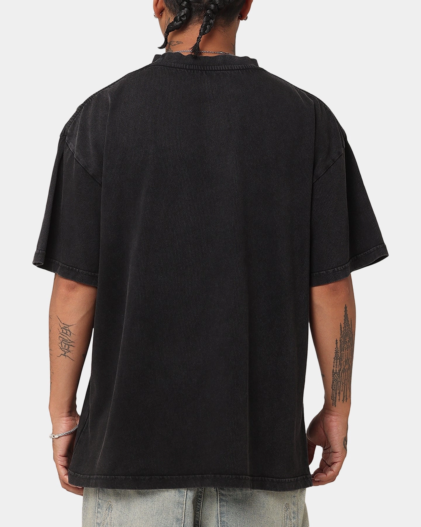 Stretch Knit Material Goat Crew X DC Batman Mirror Vintage T-Shirt Black Acidwash